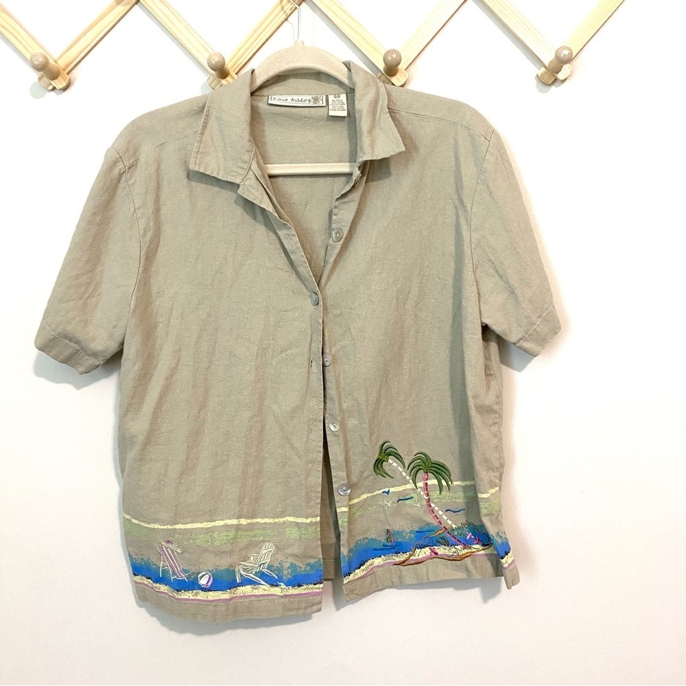 Jane Ashley Vintage Linen Beach Embroidered Button Up size Medium